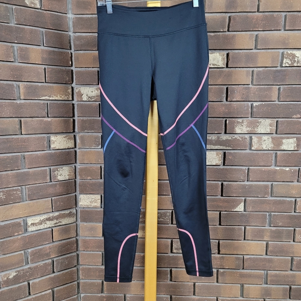 Fila black running tights workout leggings athletic athleisure contrast